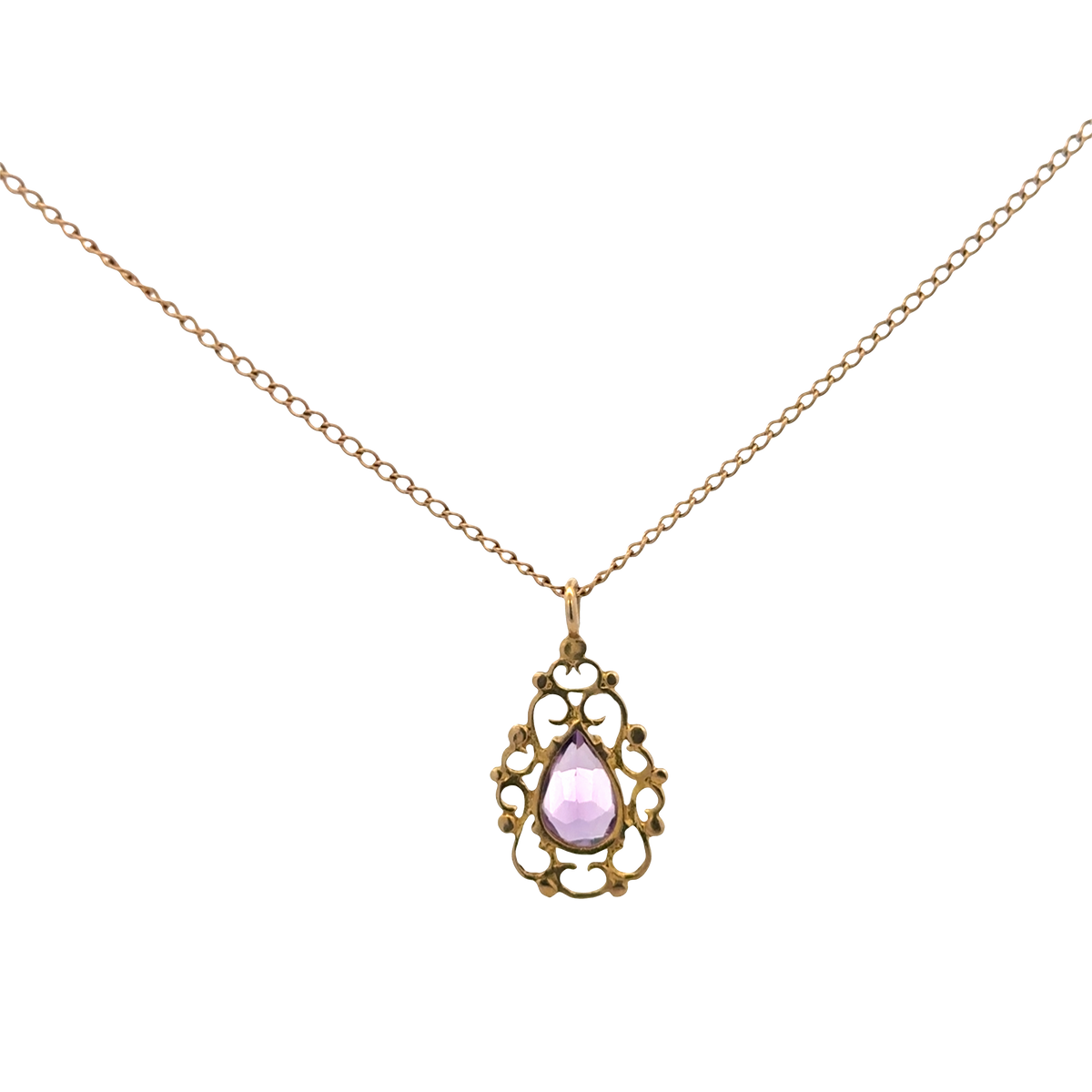9ct yellow gold chain and amethyst pendant 3g (sh26889b)