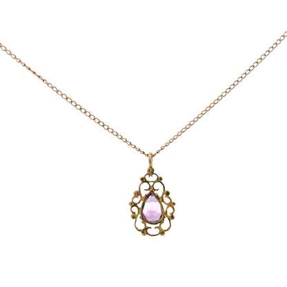 9ct yellow gold chain and amethyst pendant 3g (sh26889b)