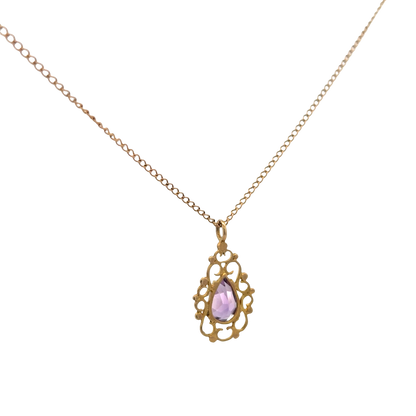 9ct yellow gold chain and amethyst pendant 3g (sh26889b)
