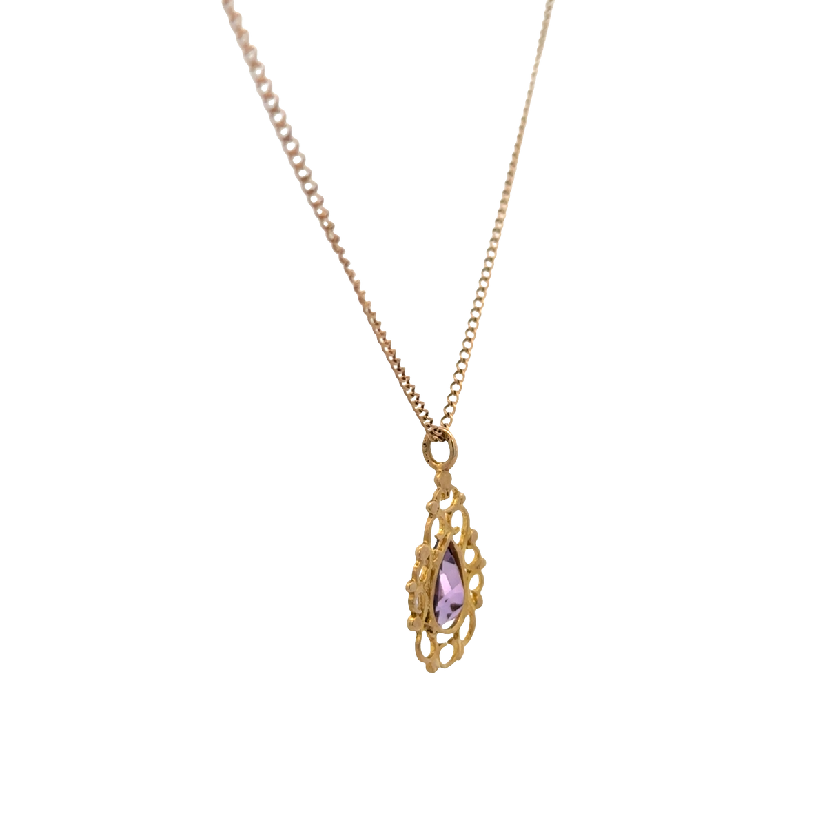 9ct yellow gold chain and amethyst pendant 3g (sh26889b)