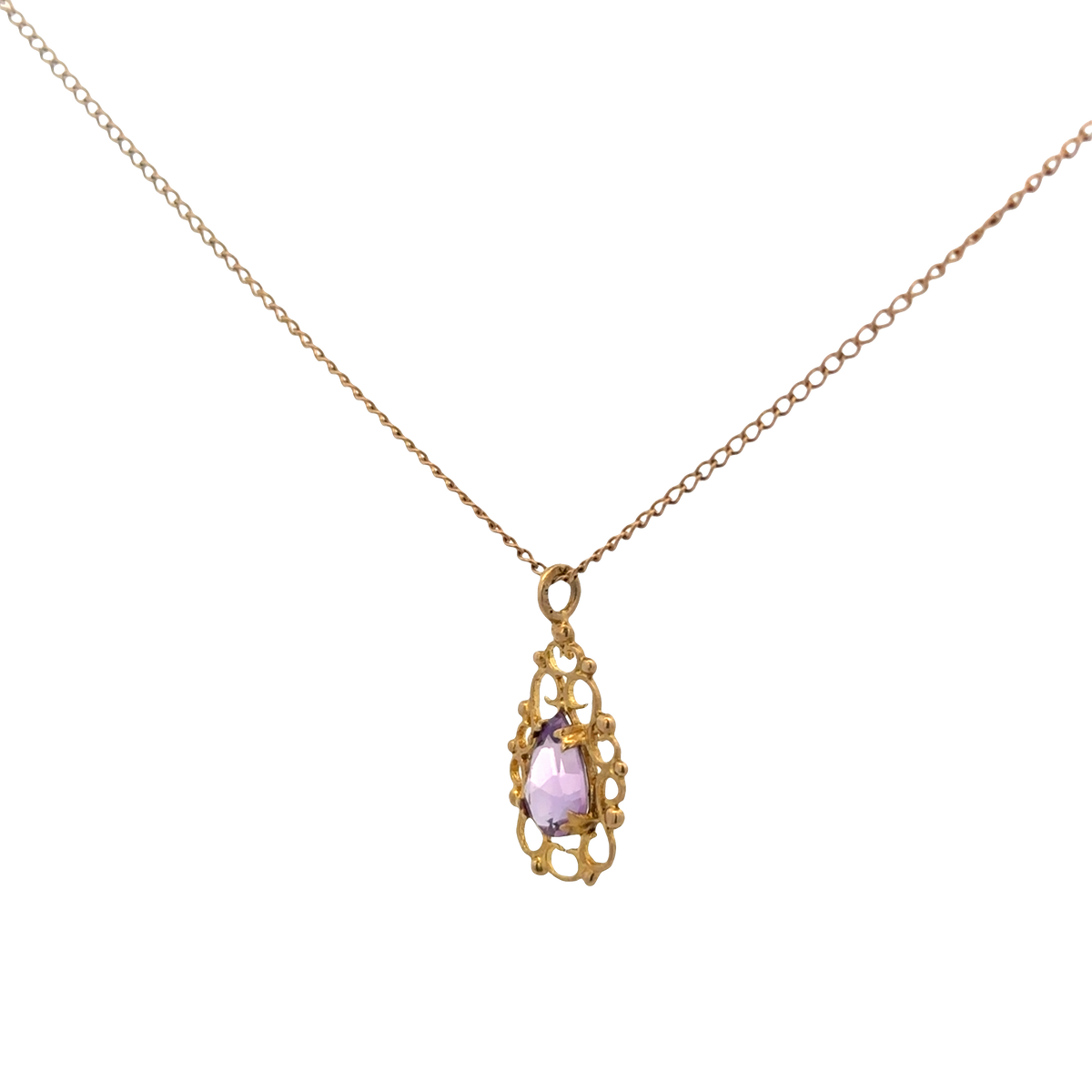 9ct yellow gold chain and amethyst pendant 3g (sh26889b)