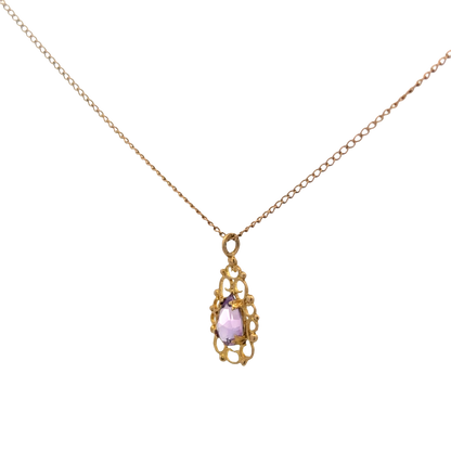 9ct yellow gold chain and amethyst pendant 3g (sh26889b)
