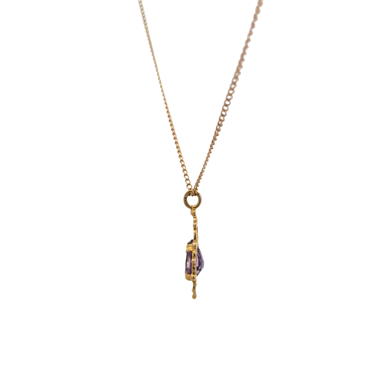 9ct yellow gold chain and amethyst pendant 3g (sh26889b)