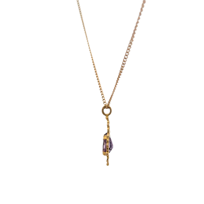 9ct yellow gold chain and amethyst pendant 3g (sh26889b)