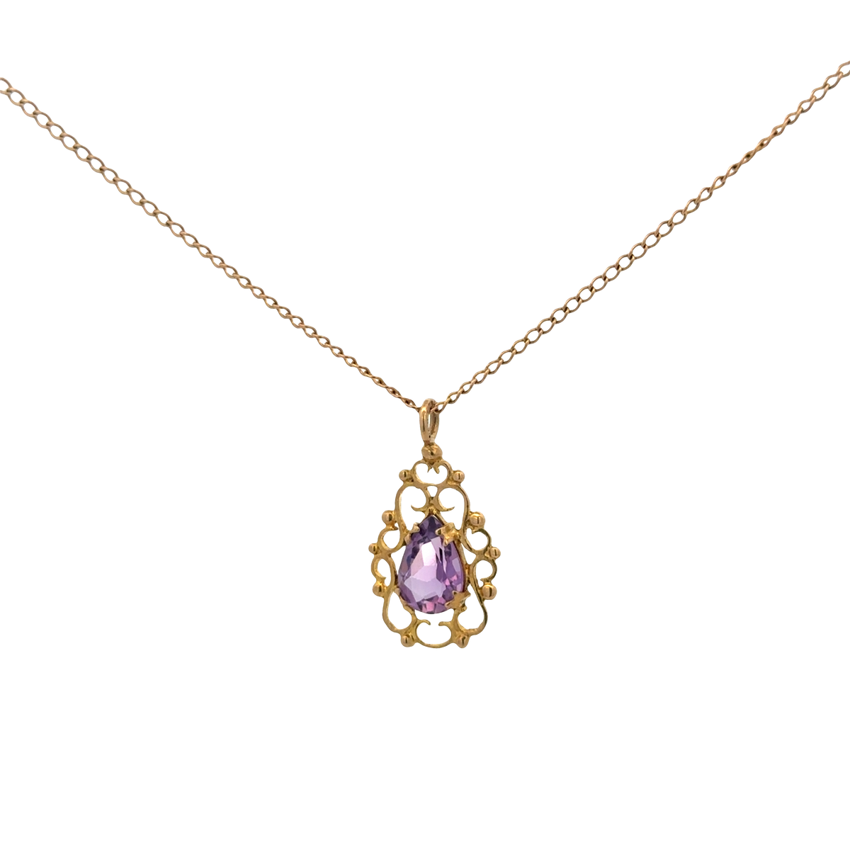 9ct yellow gold chain and amethyst pendant 3g (sh26889b)
