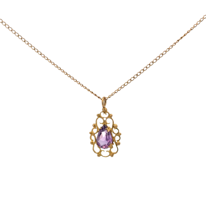 9ct yellow gold chain and amethyst pendant 3g (sh26889b)