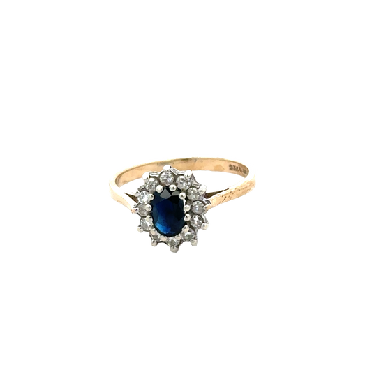 9ct yellow gold sapphire and diamond ring size M (sh27588b)