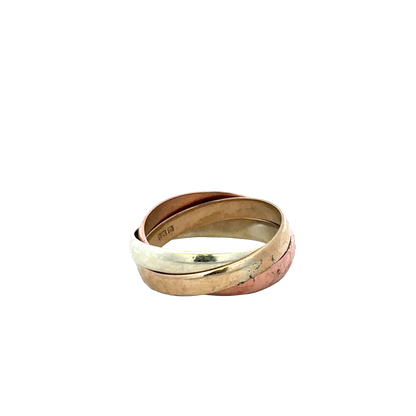 9ct yellow, rose and white gold band ring size L (sh25731l)