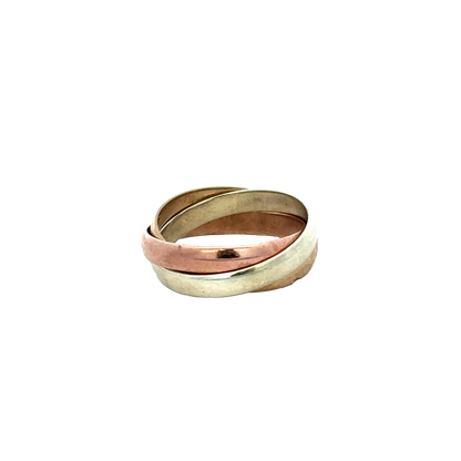 9ct yellow, rose and white gold band ring size L (sh25731l)