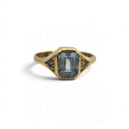 Reeves and Sons 18ct yellow gold aquamarine and diamond ring sh27610b