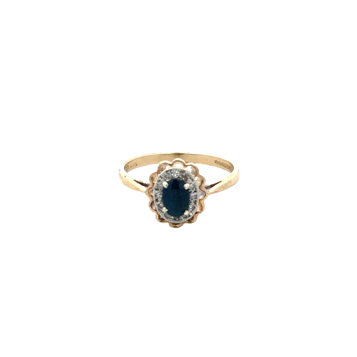 9ct yellow gold sapphire and diamond ring size N (sh25732l)