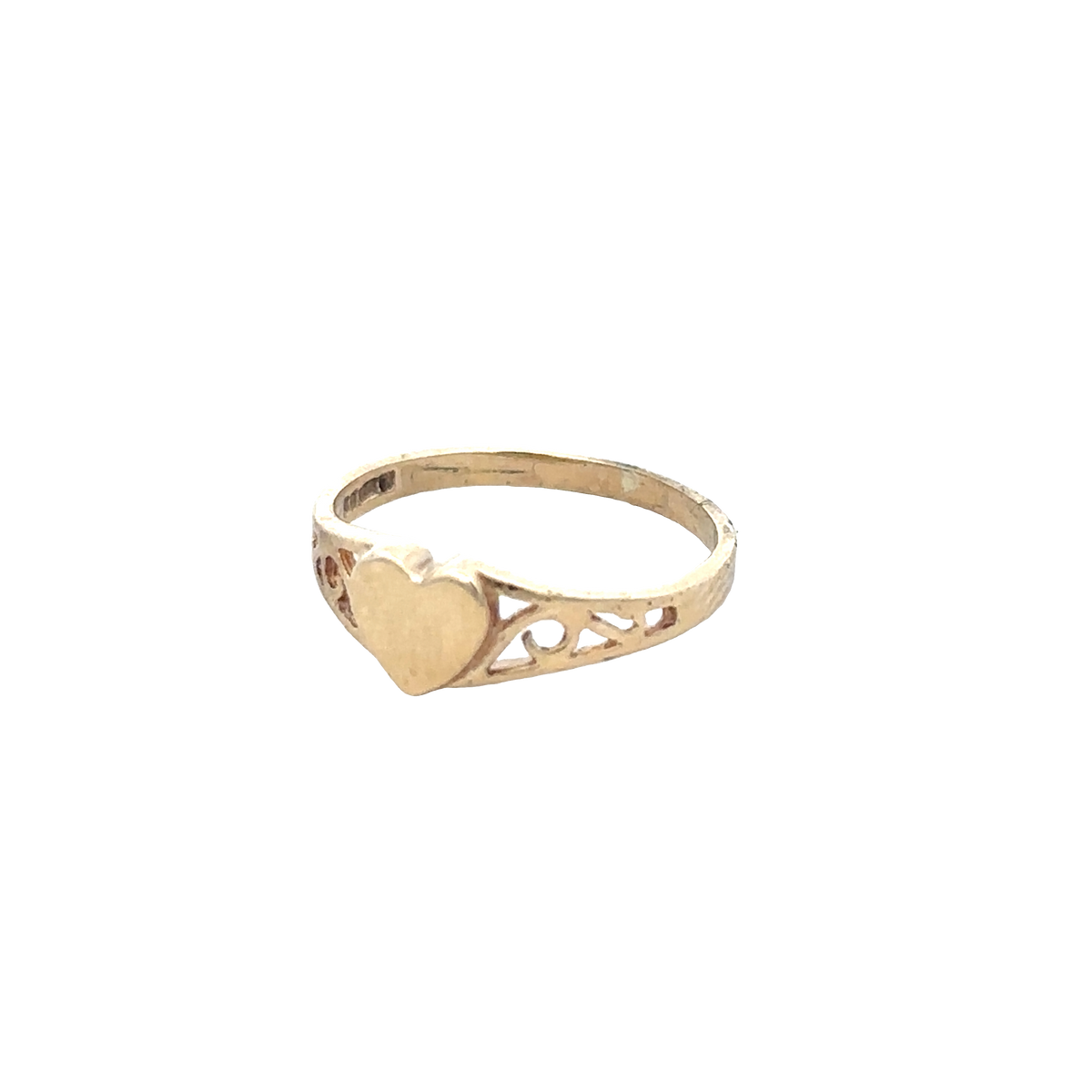 9ct yellow gold ring size H1/2 with smooth band, crafted by Reeves and Sons, shown in a close-up view.