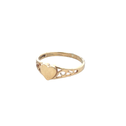 9ct yellow gold ring size H1/2 with smooth band, crafted by Reeves and Sons, shown in a close-up view.
