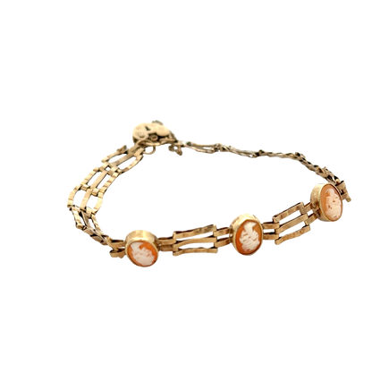 9ct yellow gold cameo gate bracelet 4.9g (sh26884b)