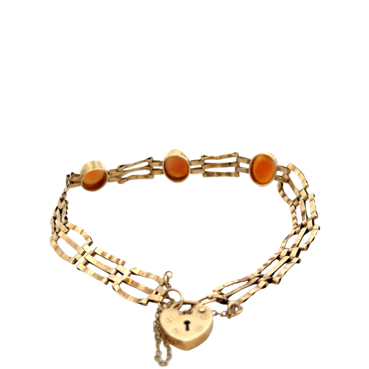 9ct yellow gold cameo gate bracelet 4.9g (sh26884b)