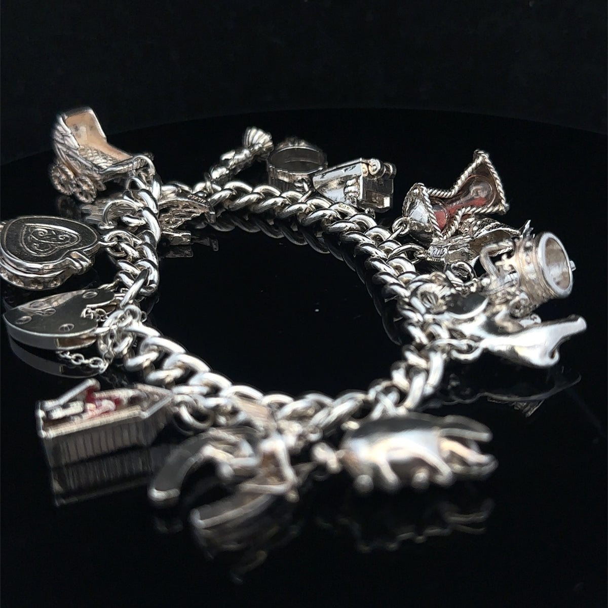 Silver charm bracelet 67.4g (sh25533l)