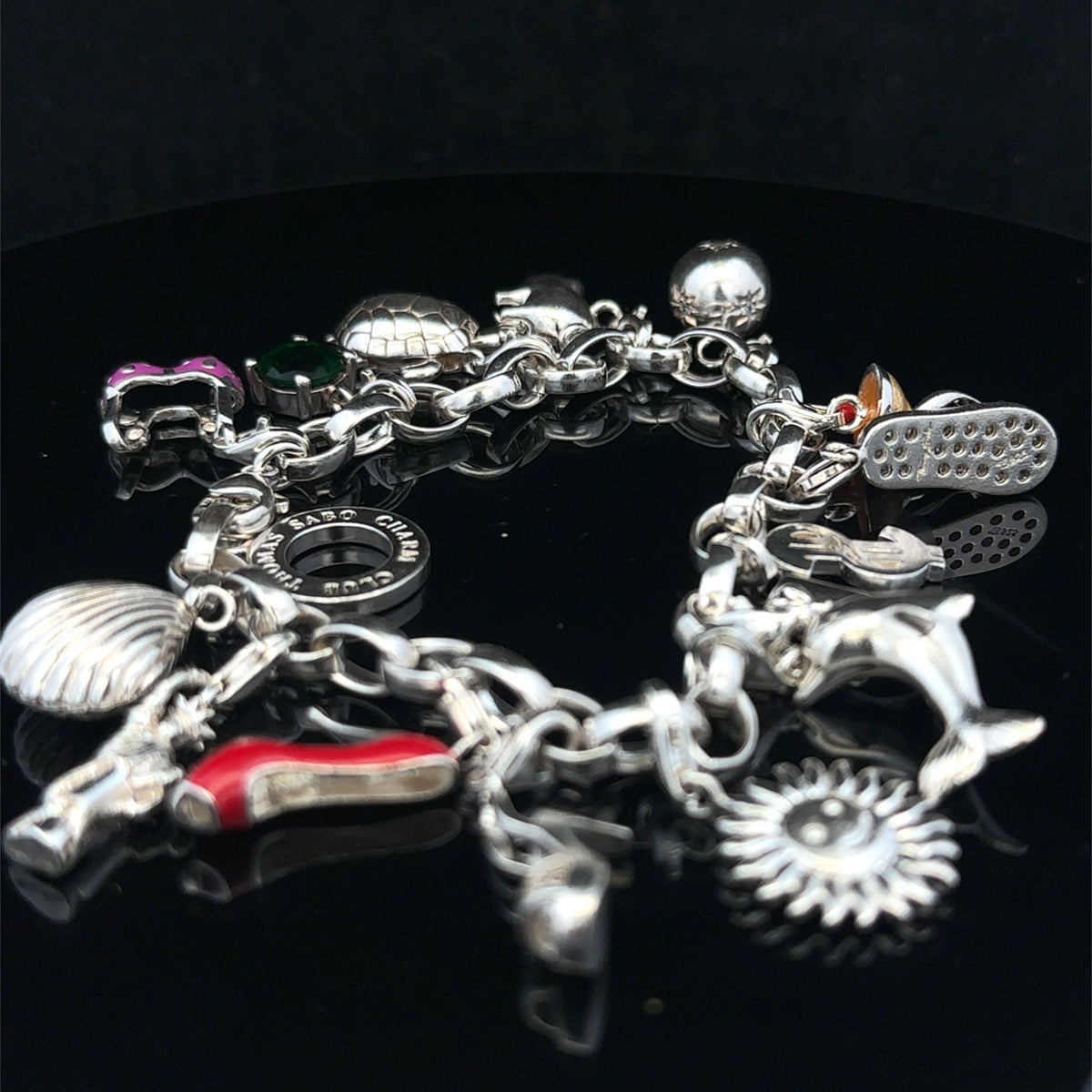 Silver charm bracelet 62g (sh25467l)