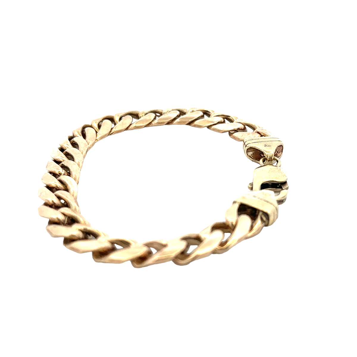 9ct yellow gold curb bracelet weighing 42.4g with a classic chain link design, crafted by Reeves and Sons.