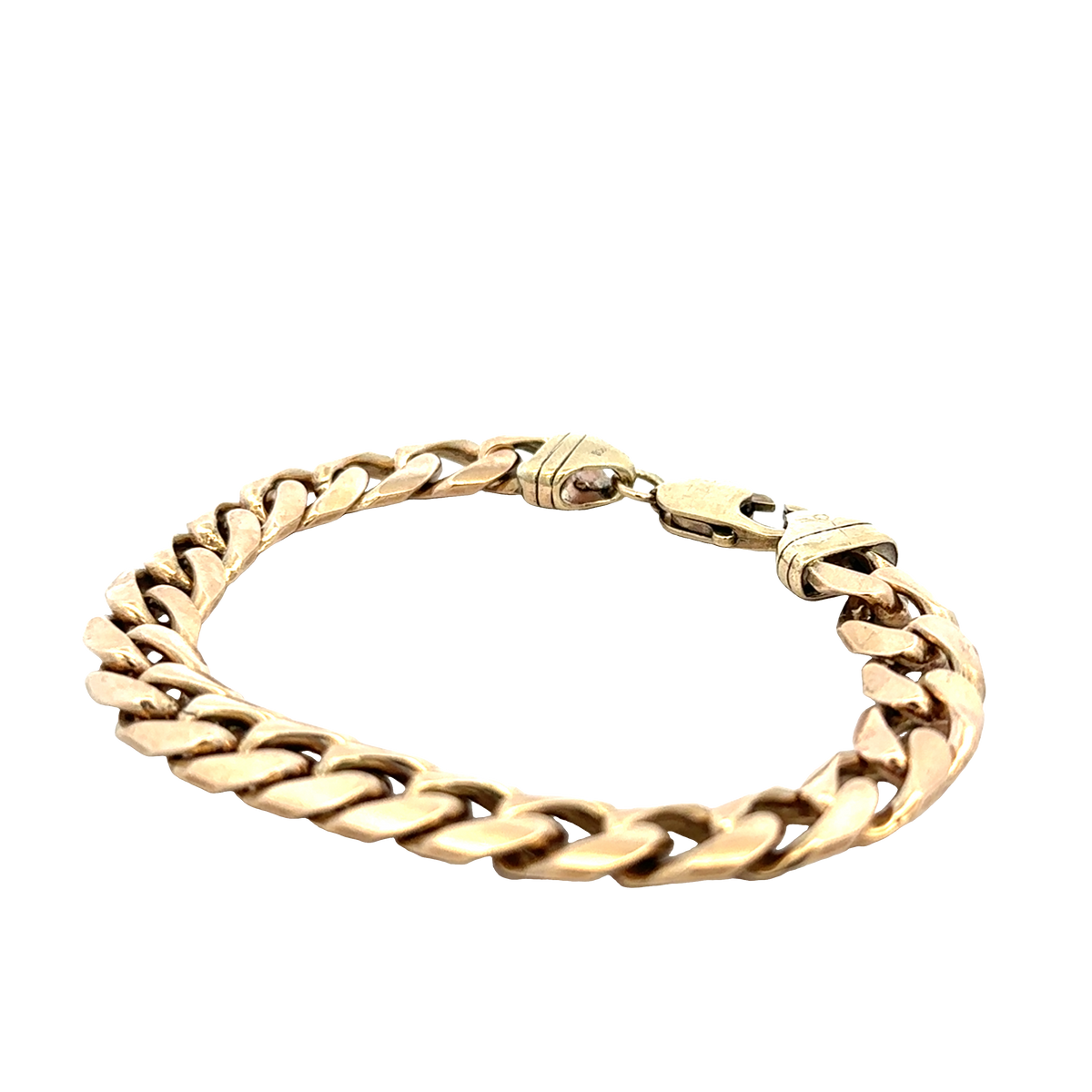 9ct yellow gold curb bracelet weighing 42.4 grams, elegant jewelry piece from Reeves and Sons.