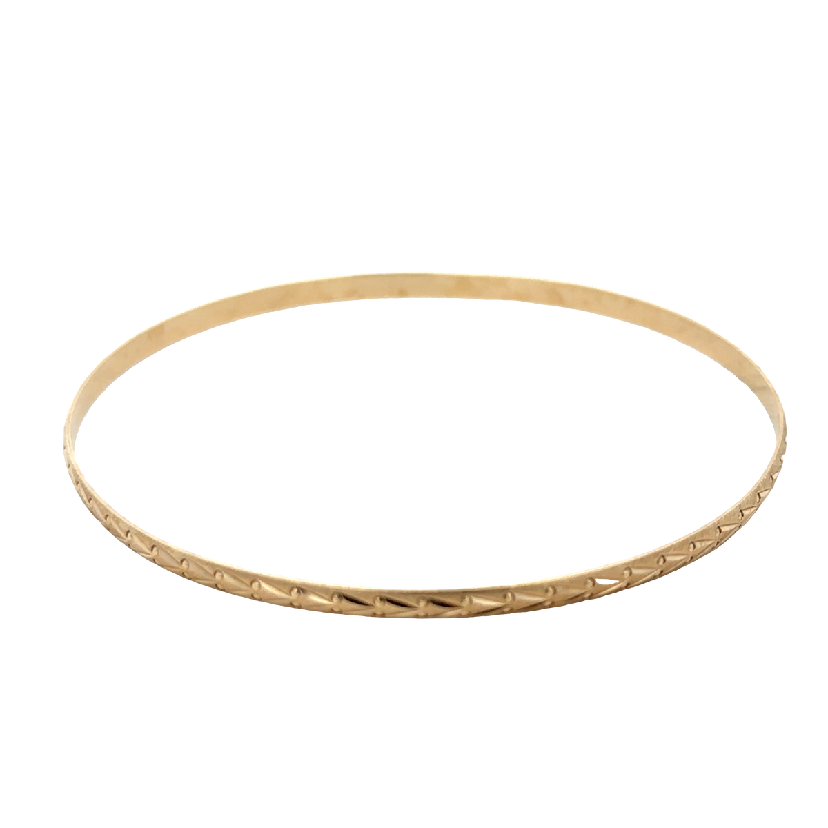 9ct yellow gold bangle by Reeves and Sons, weighing 4.2g, shown with a smooth, polished finish and elegant design.