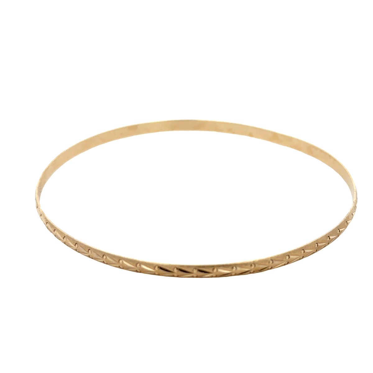 9ct yellow gold bangle by Reeves and Sons, 4.2g, featuring a smooth, polished finish and elegant design.