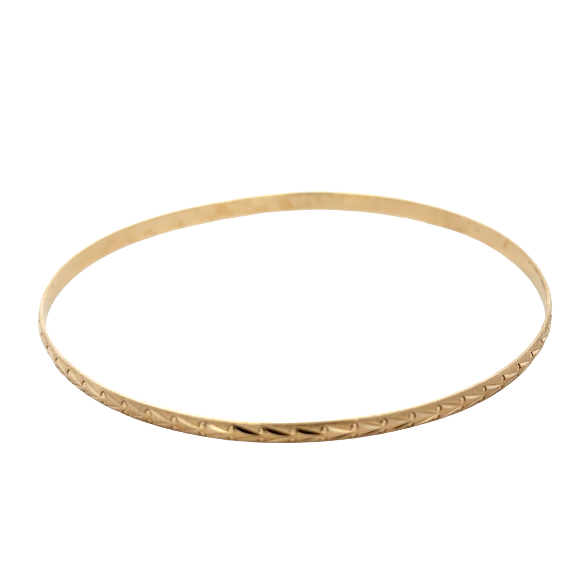 9ct yellow gold bangle by Reeves and Sons, showcasing a smooth, polished design with a weight of 4.2g.