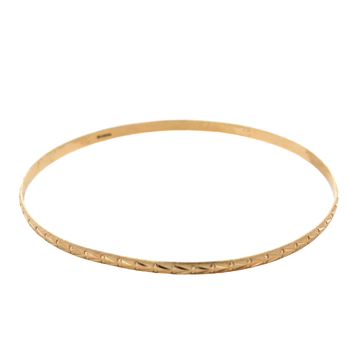 9ct yellow gold bangle by Reeves and Sons, lightweight jewelry piece weighing 4.2g, with a smooth, polished finish.