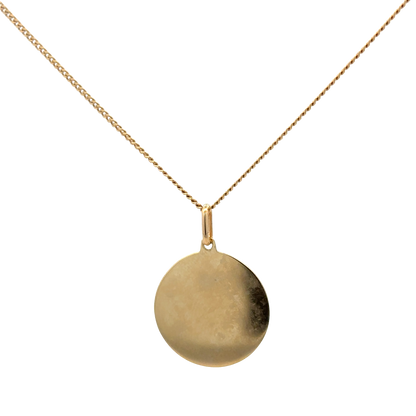 9ct yellow gold chain with St Christopher pendant, Reeves and Sons, weighs 6.3g, shown with detailed close-up of pendant and chain links.