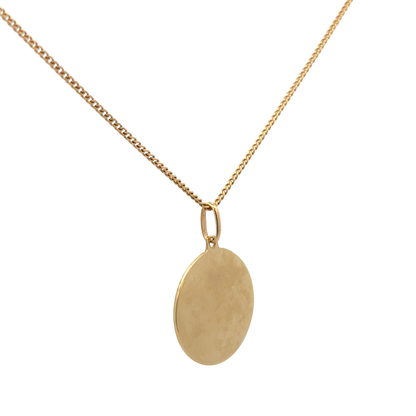 9ct yellow gold chain with St Christopher pendant, Reeves and Sons, 6.3g, displayed on a neutral background.