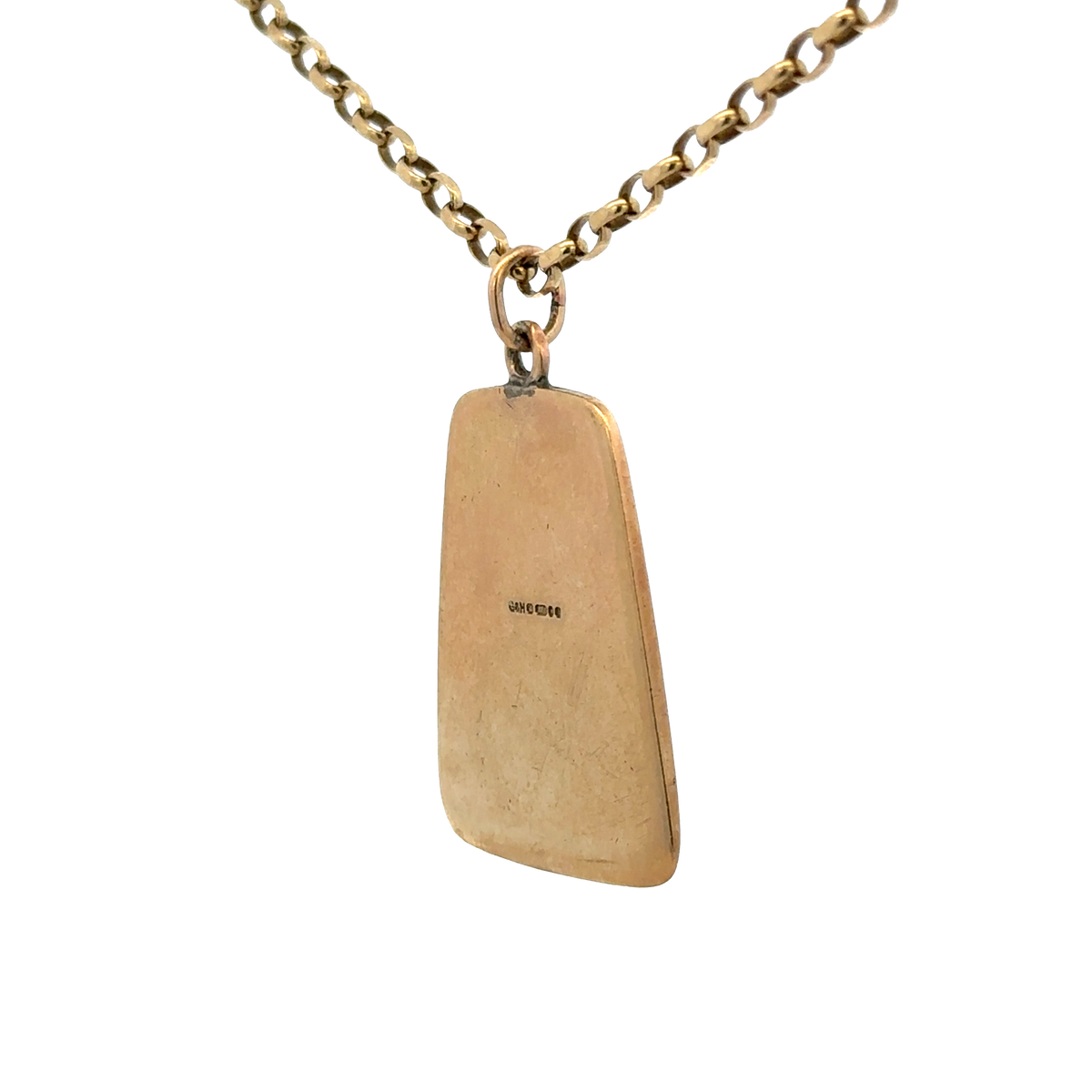 9ct yellow gold St Christopher pendant by Reeves and Sons, showcasing intricate religious design and polished finish.