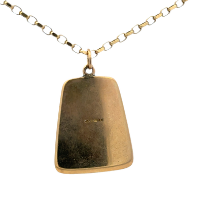 9ct yellow gold St Christopher pendant by Reeves and Sons, showcasing detailed religious medal with chain attachment.