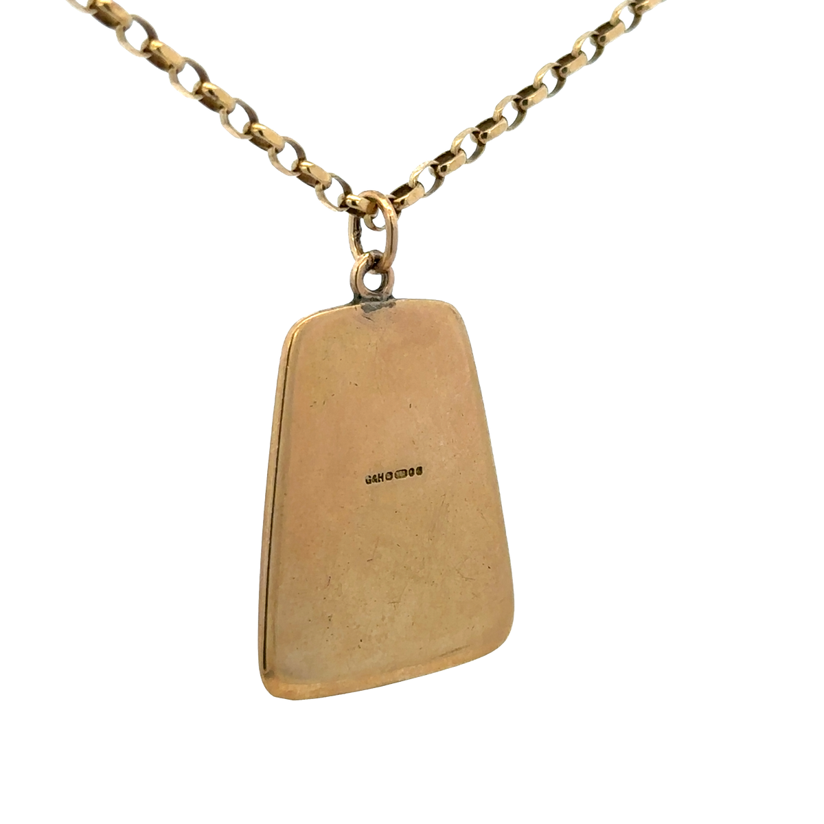 9ct yellow gold St Christopher pendant by Reeves and Sons, featuring intricate religious design, weighing 10.5 grams.