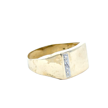 9ct yellow gold signet ring in size X by Reeves and Sons, featuring a smooth polished surface and classic design.