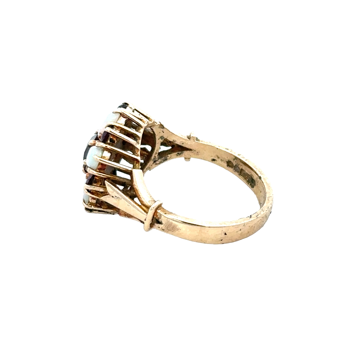 9ct yellow gold ring in size N with a smooth band, crafted by Reeves and Sons, shown close-up on a plain background.