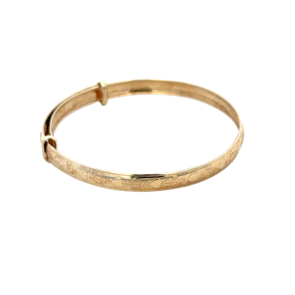 9ct yellow gold baby bangle by Reeves and Sons, showcasing a delicate and shiny 2g jewelry piece for infants.