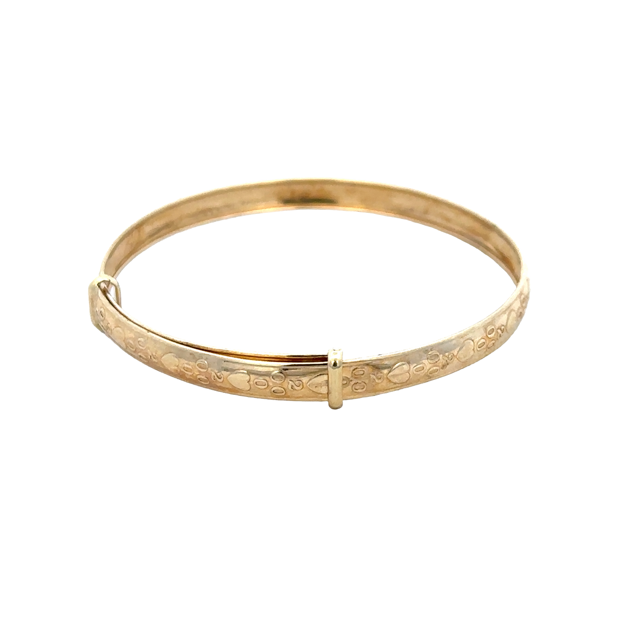 9ct yellow gold baby bangle with a smooth, polished finish, weighing 2g, from Reeves and Sons.