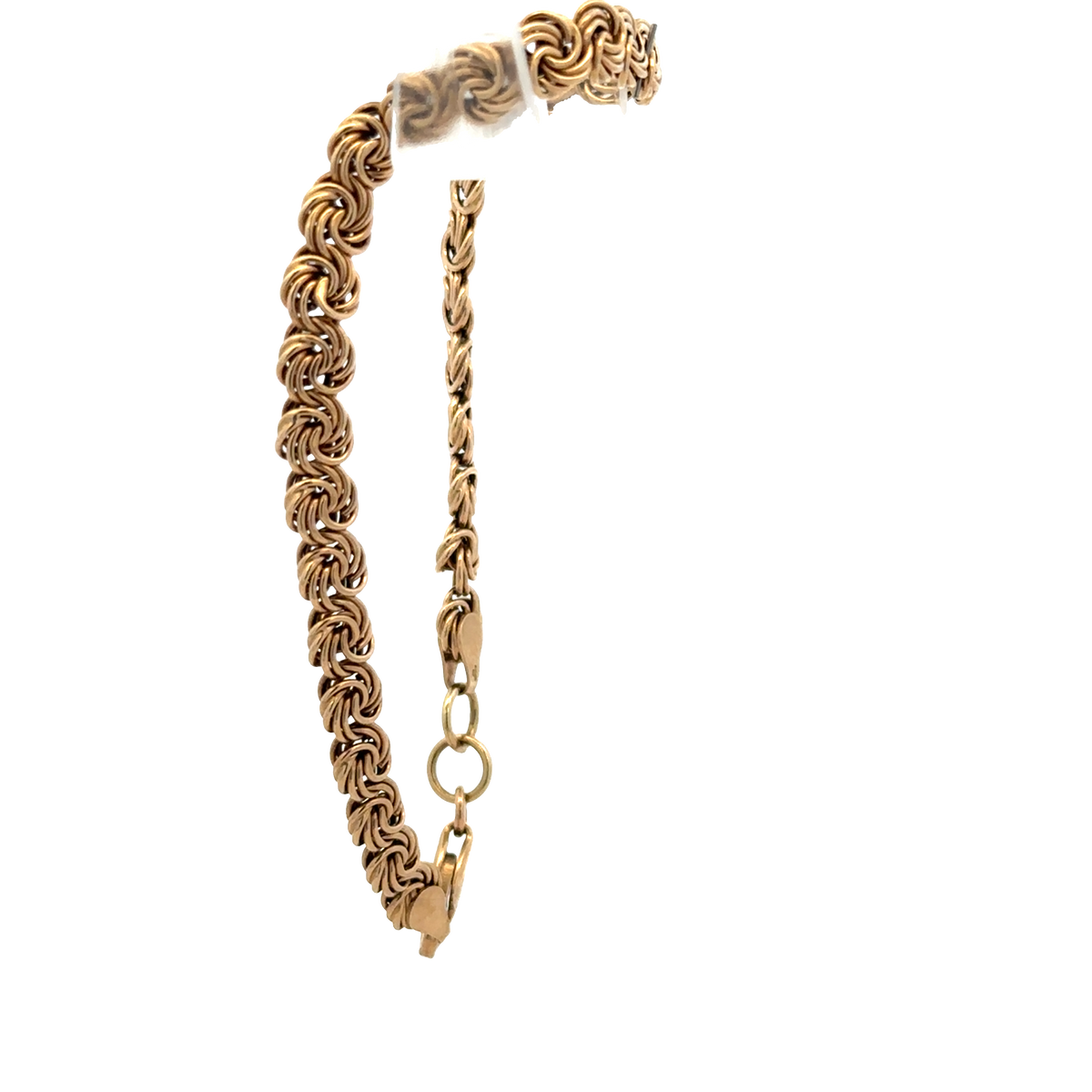 Reeves and Sons 9ct yellow gold bracelet weighing 4.8g, featuring a sleek, polished design with intricate chain links.