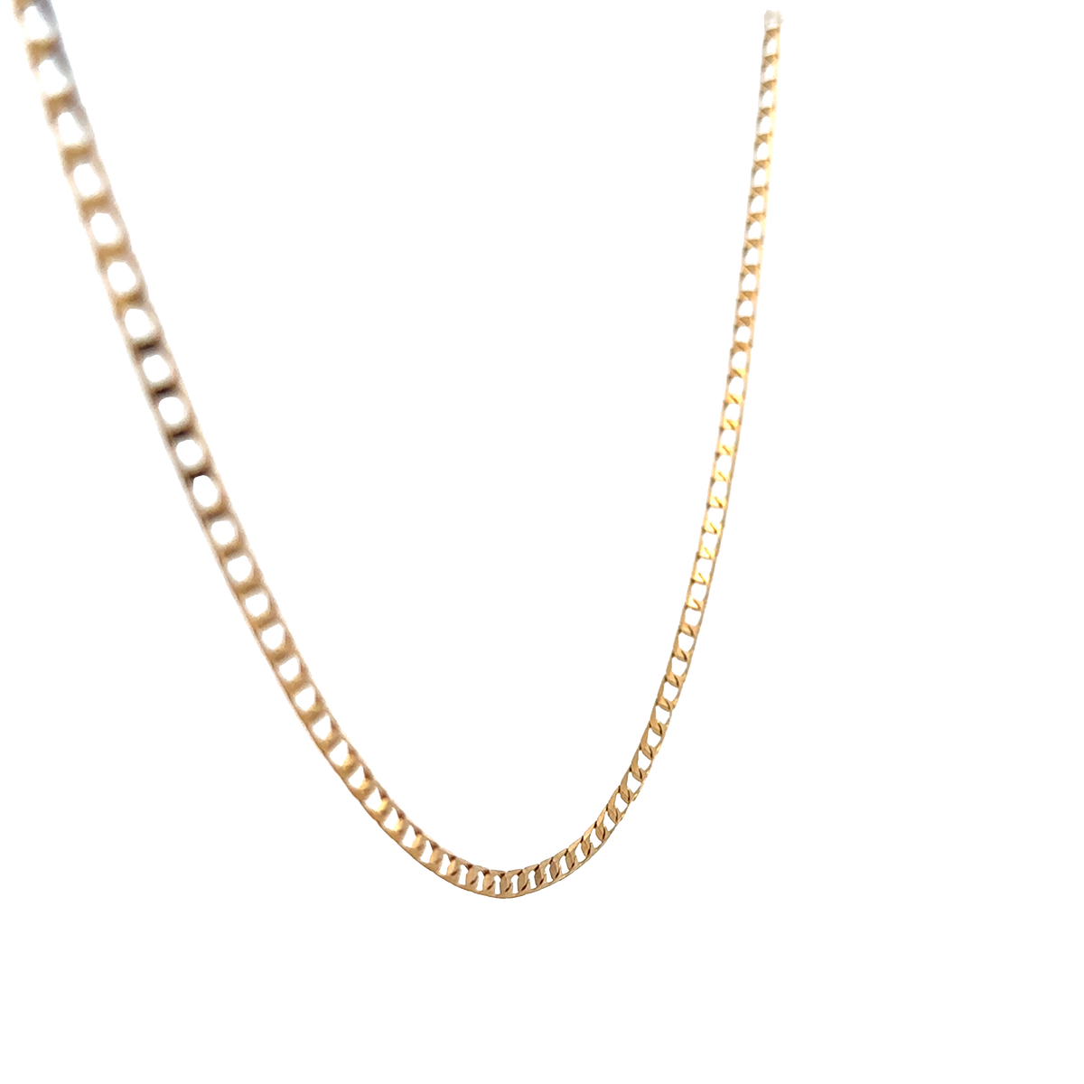 Reeves and Sons 9ct yellow gold chain weighing 3.6g, featuring a delicate link design on a plain background.