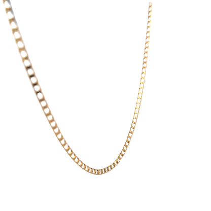 Reeves and Sons 9ct yellow gold chain weighing 3.6g, featuring a delicate link design on a plain background.