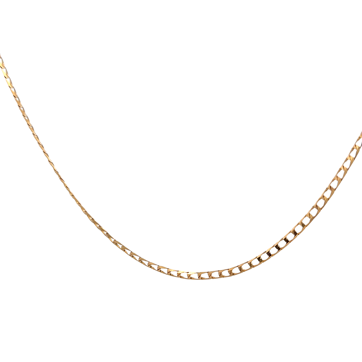 Reeves and Sons 9ct yellow gold chain, 3.6g, showcasing a delicate and polished jewelry chain with detailed links.
