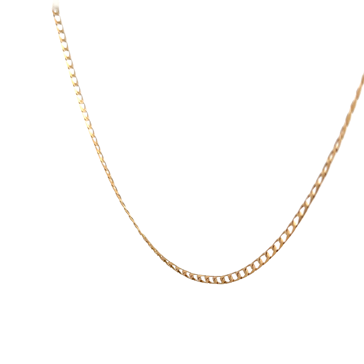 9ct yellow gold chain from Reeves and Sons, weighing 3.6g, showcasing a delicate and elegant jewelry piece against a neutral background.