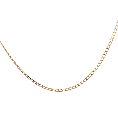9ct yellow gold chain weighing 3.6g from Reeves and Sons, close-up of the polished chain link design.