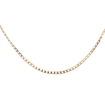 9ct yellow gold chain weighing 3.6g from Reeves and Sons, with a close-up of the chain's intricate link design.