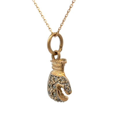 9ct yellow gold boxing glove pendant weighing 5g, detailed Reeves and Sons jewelry pendant on a plain background.