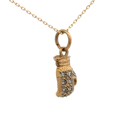 9ct yellow gold boxing glove pendant weighing 5g, featuring detailed craftsmanship, from Reeves and Sons.