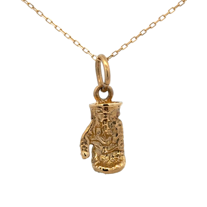 9ct yellow gold boxing glove pendant weighing 5g, Reeves and Sons jewelry, detailed boxing glove design for necklace or chain.