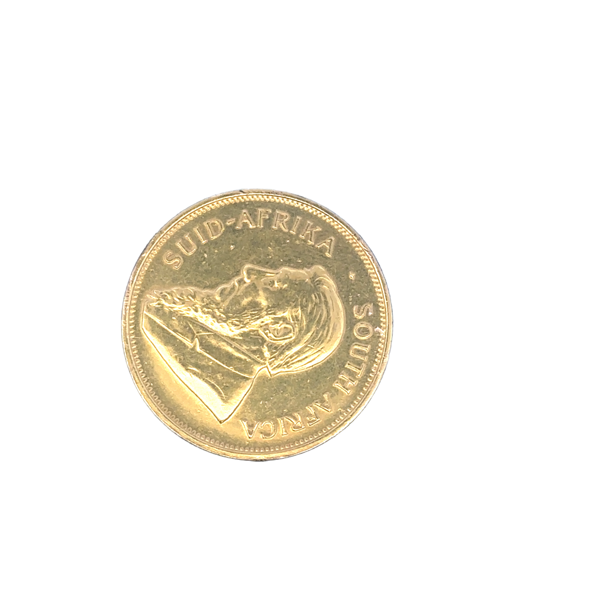 Gold Krugerrand coin from 1974, weighing 33.9g, featuring iconic South African design, issued by Reeves and Sons.