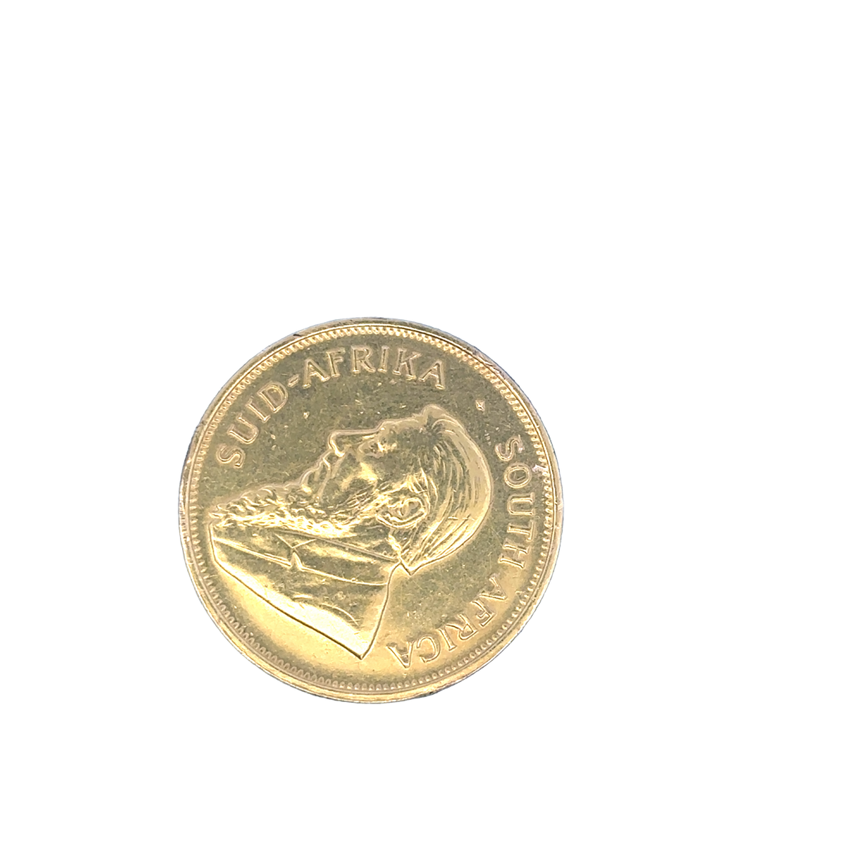 Gold Krugerrand coin from 1974, 33.9g, showcasing the iconic design, issued by Reeves and Sons, reflecting classic gold bullion.