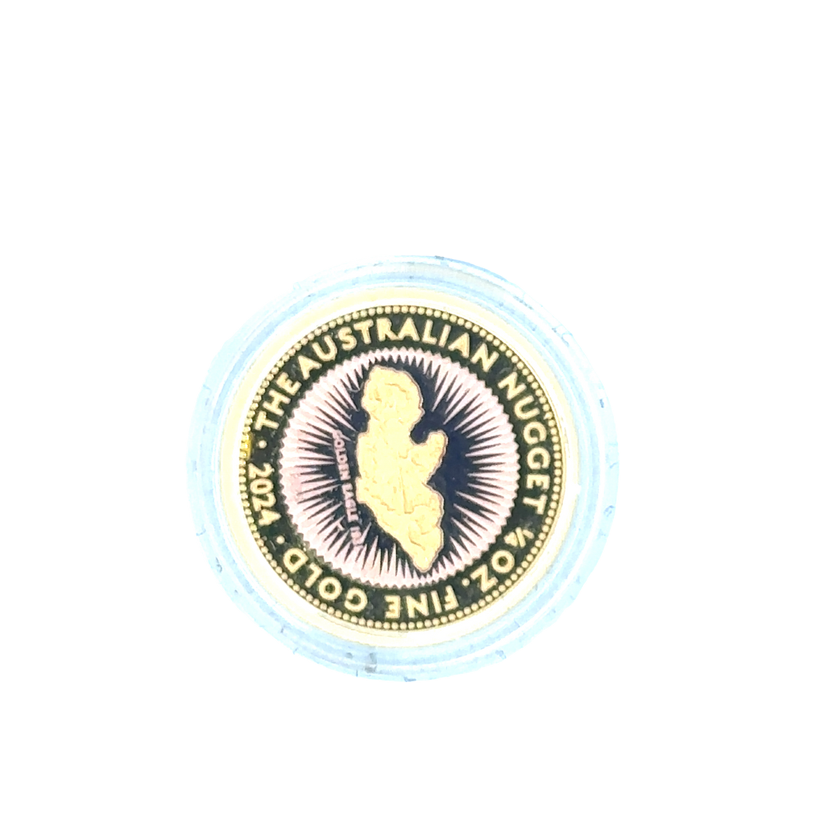 2024 Australian gold nugget coin by Reeves and Sons, 1/4 ounce 7.78g with detailed gold nugget design.