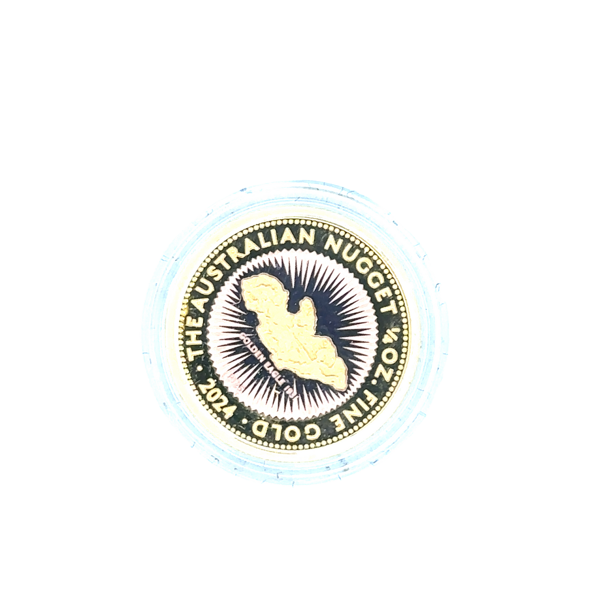 2024 Australian gold nugget coin by Reeves and Sons, 1/4 ounce, 7.78g, detailed gold nugget design on coin surface
